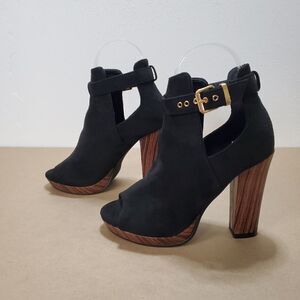 Black Cutout Heeled Open Toe Sandals